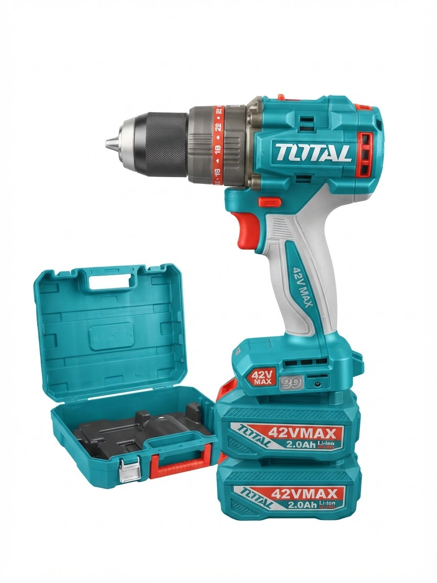 Taladro Percutor Inalámbrico TOTAL 42V Brushless 99Nm – Potencia Profesional